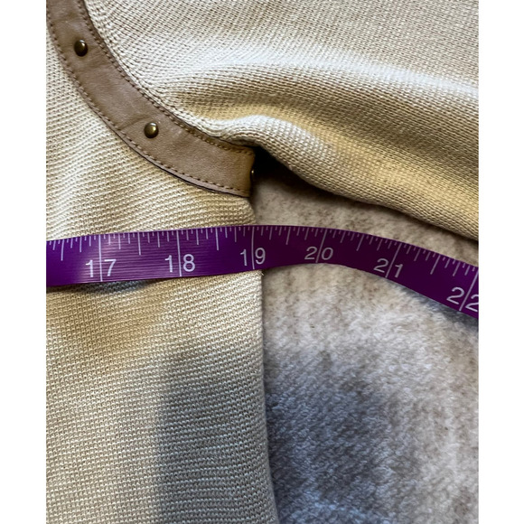 Sigrid Olsen Silk Blend Tan Leather Trim Long Sleeve Crew Neck Cardigan Size MP - Picture 7 of 8